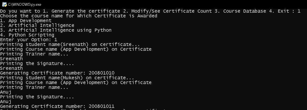 Certificate Generation System